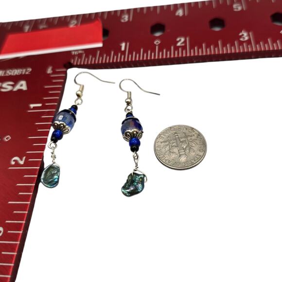 Pierced Earrings Baroque Pearl Sterling Silver Accent Blue Beads Artisan SKU2795 - Picture 5 of 5